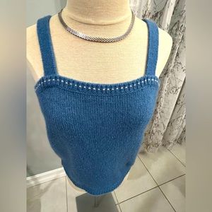 Luxury! MOL Knits of San Francisco blue cashmere & silk sleeveless tank sweater